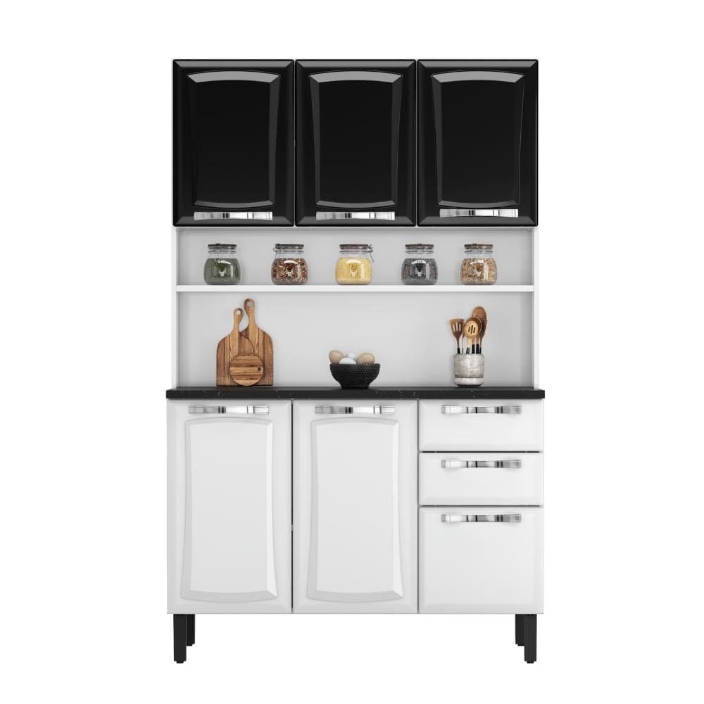 Kit de Cozinha Compacta Pratika Branco e Preto 120cm em Aço Itatiaia