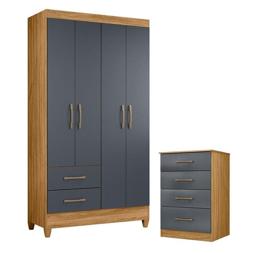 Guarda Roupa Solteiro Chile E Cômoda Ms913 Freijó Cinza- Moval