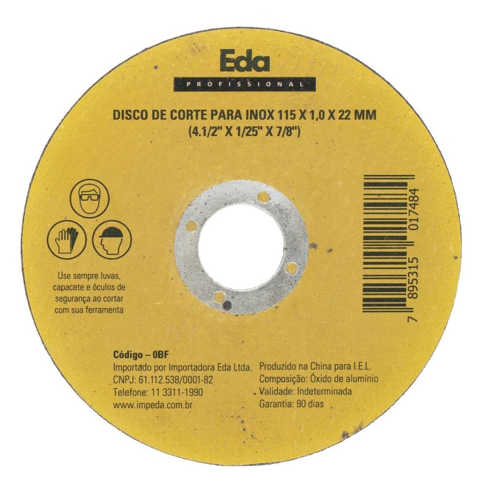Disco Corte AÇO INOX 115X1,0X22MM EDA 0BF