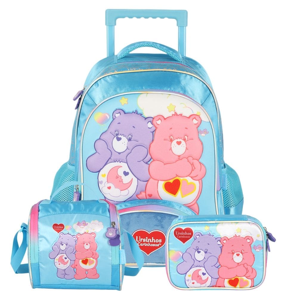 Mochila Rodas Lancheira Térmica Estojo Ursinhos Carinhosos