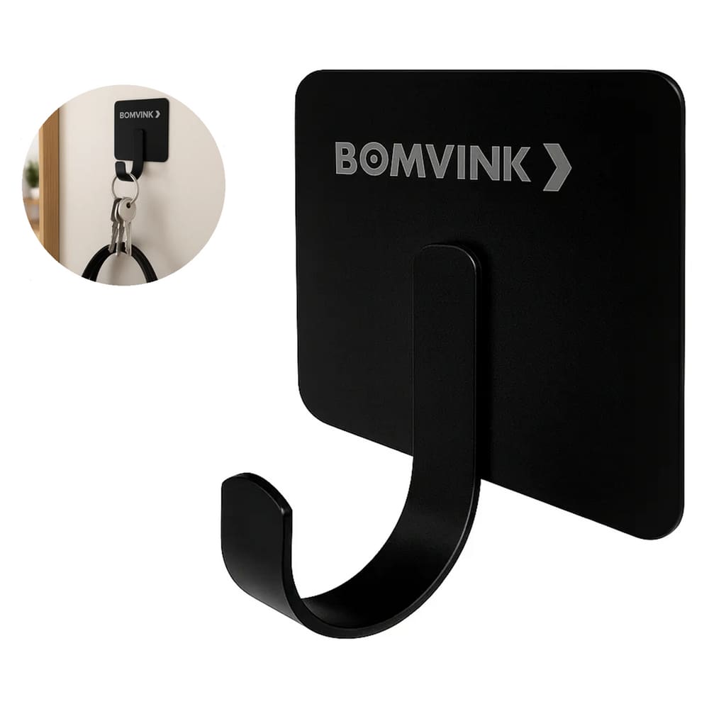 Gancho Cabide Parede Auto Adesivo p/ Toalha e Obejtos 5x4cm Metalico Preto