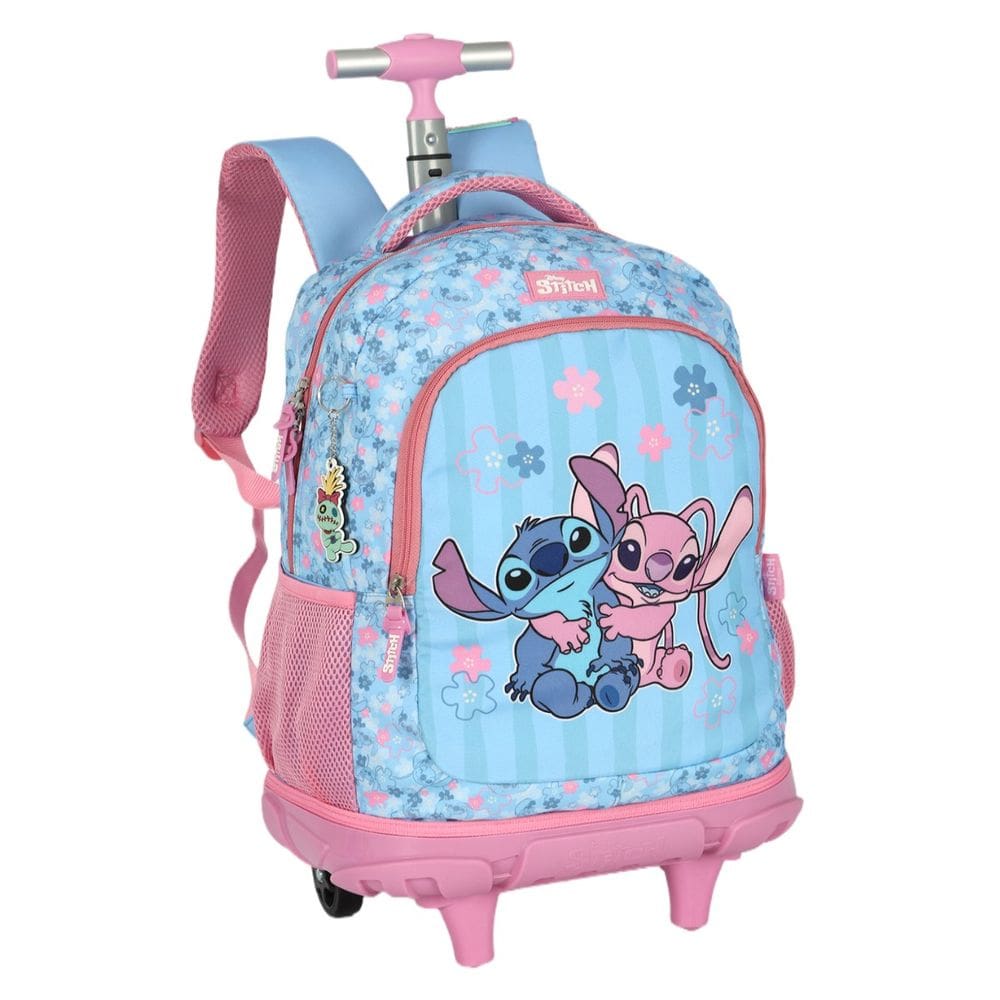 Mochila de Rodinhas Stitch e Angel Média Juvenil Costa Rosa
