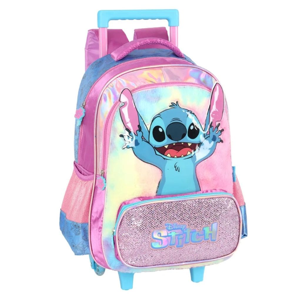 Mochila Escolar Juvenil Menina de Rodinha Lilo e Stitch Roxo