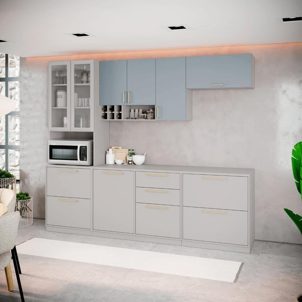 Cozinha Completa Itatiaia Essence 270cm com Vidro em Madeira Fendi/Gris