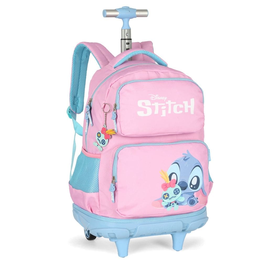 Mochila Rodinha Juvenil Stitch Menina Casual Escola Rosa