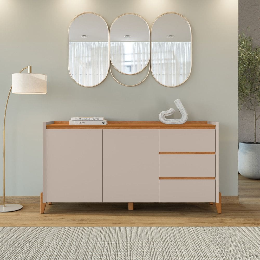 Aparador Buffet 2 Portas 3 Gavetas com Pes de Madeira Macica Rennes Casa D