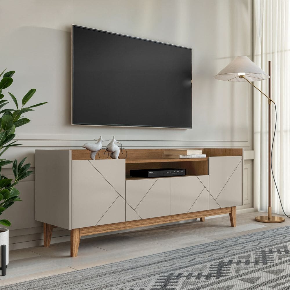 Rack para TV ate 65 Polegadas 4 Portas com Pes de Madeira Macica Adria Casa D