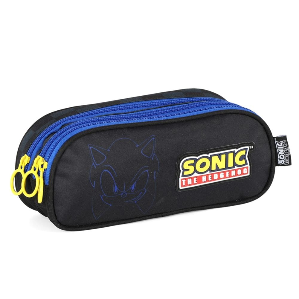 Estojo Escolar Sonic Triplo Três Divisórias Cor Preto Sonic