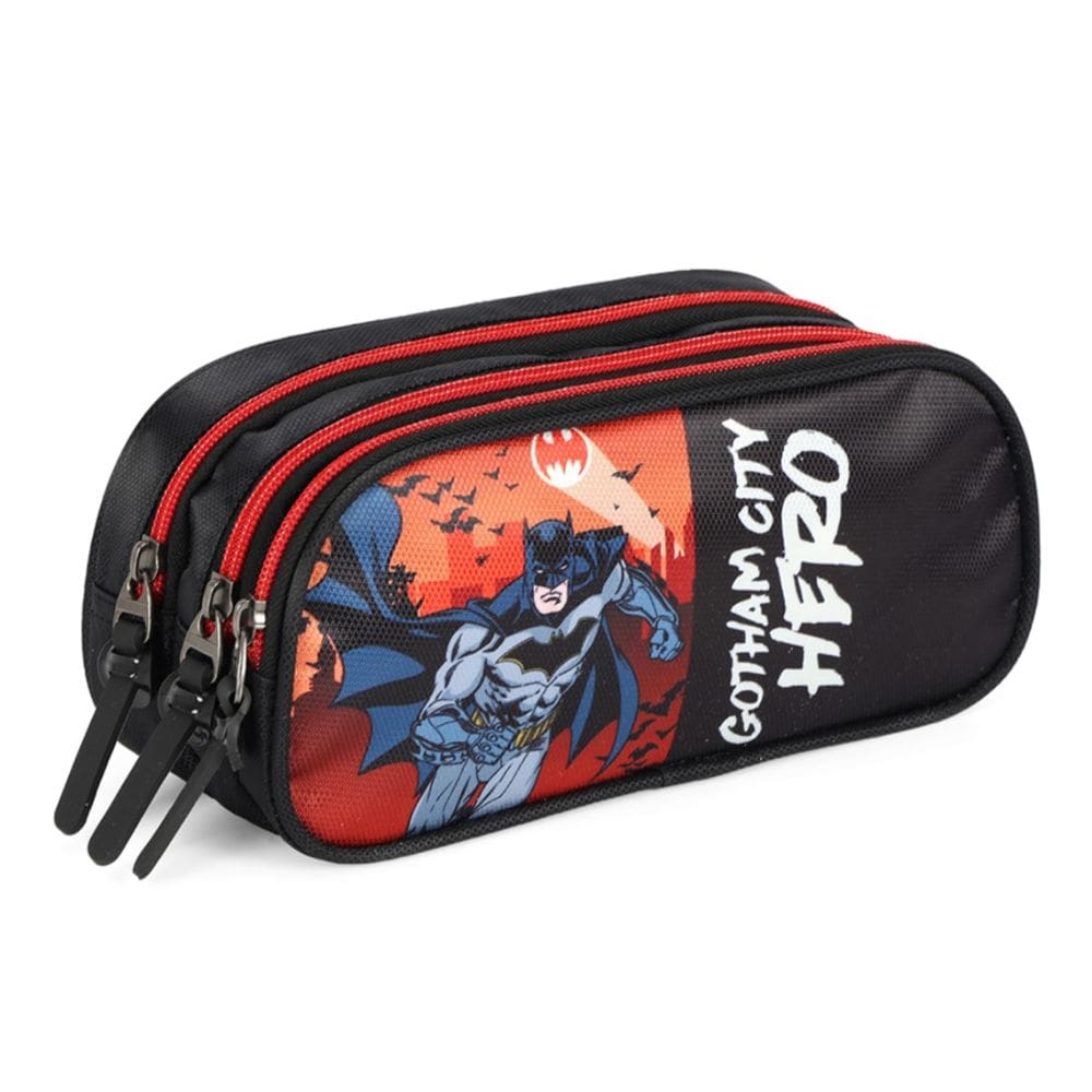 Estojo Triplo Super Heróis Escola Juvenil Batman Vermelho