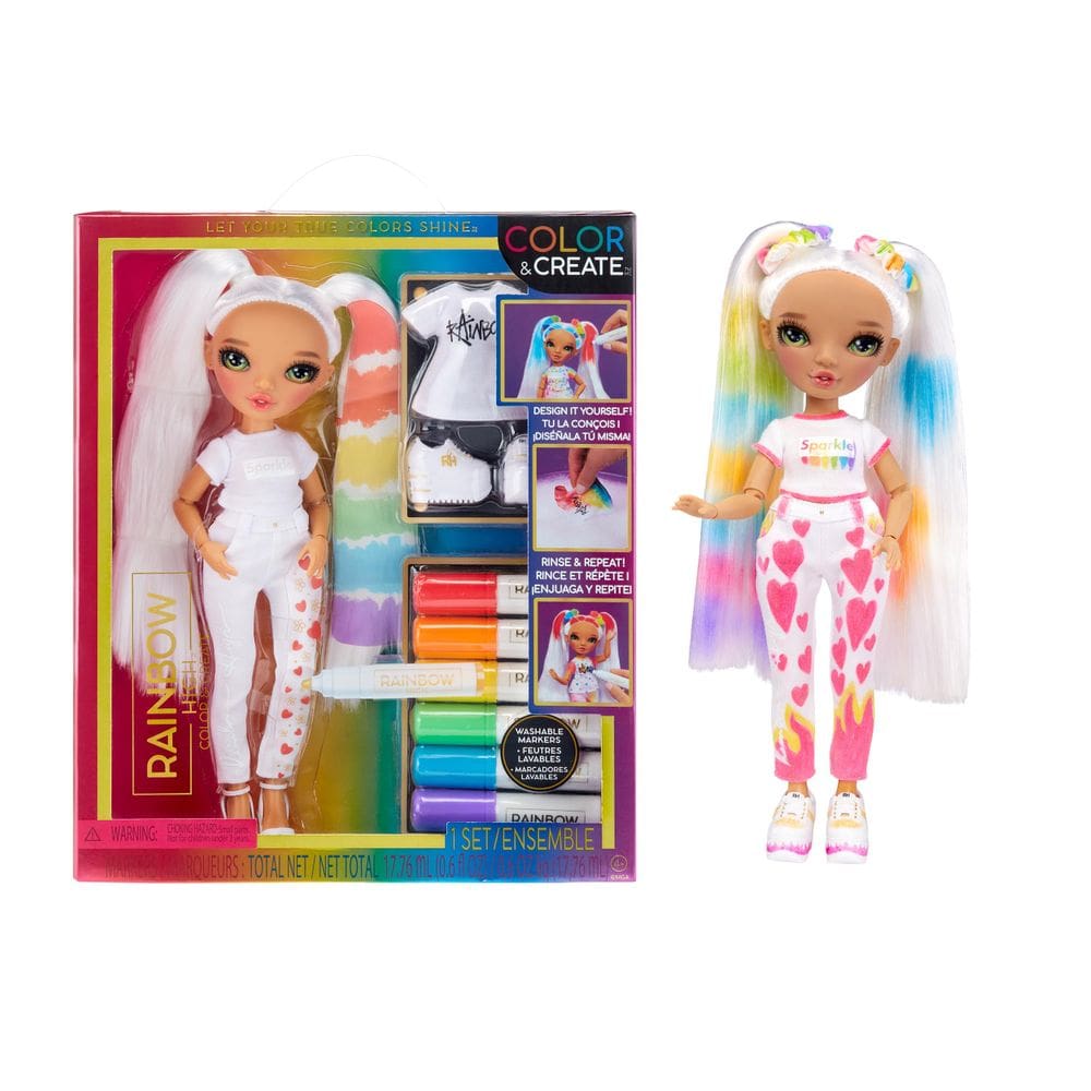 Boneca moderna Rainbow High Color e Create com marcadores laváveis