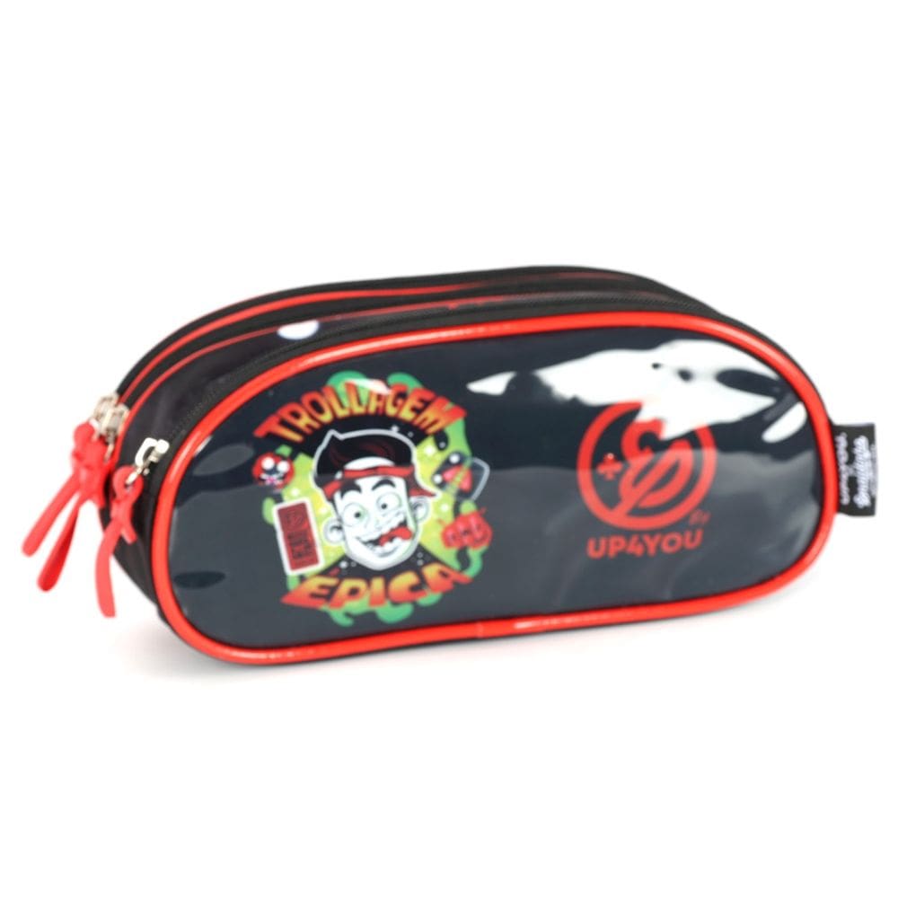 Estojo Enaldinho Escolar Youtuber Tripla Divisórias Vermelho