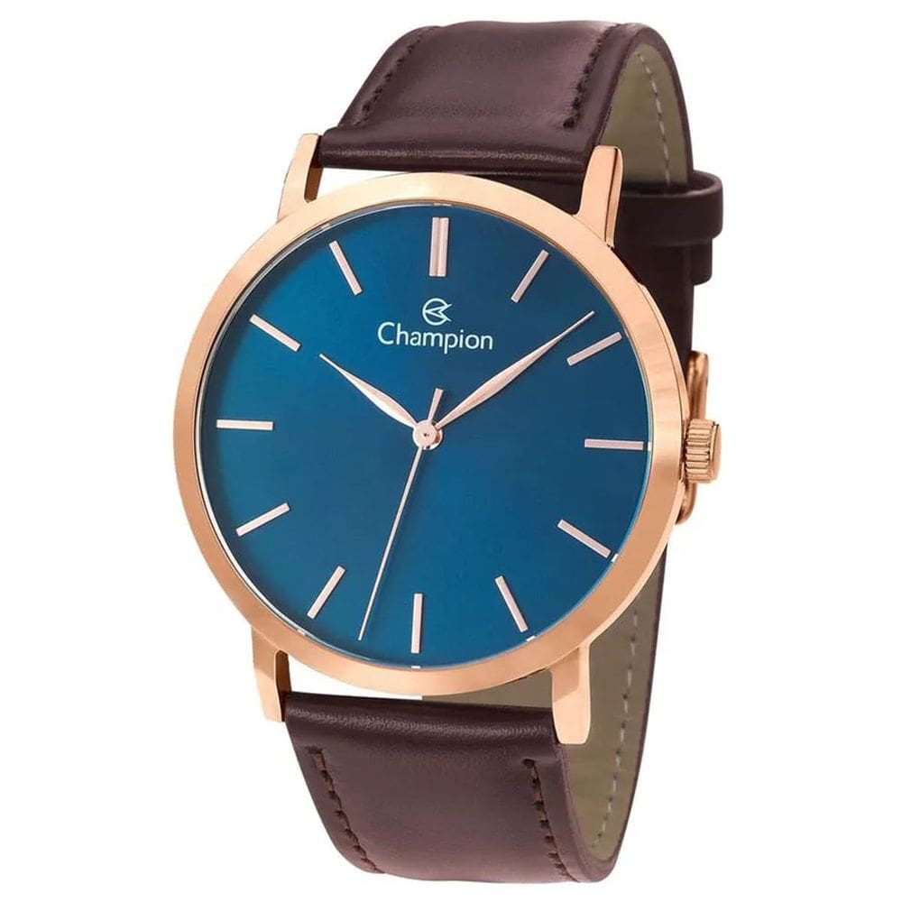 Relógio CHAMPION feminino rosê azul couro CN20677A