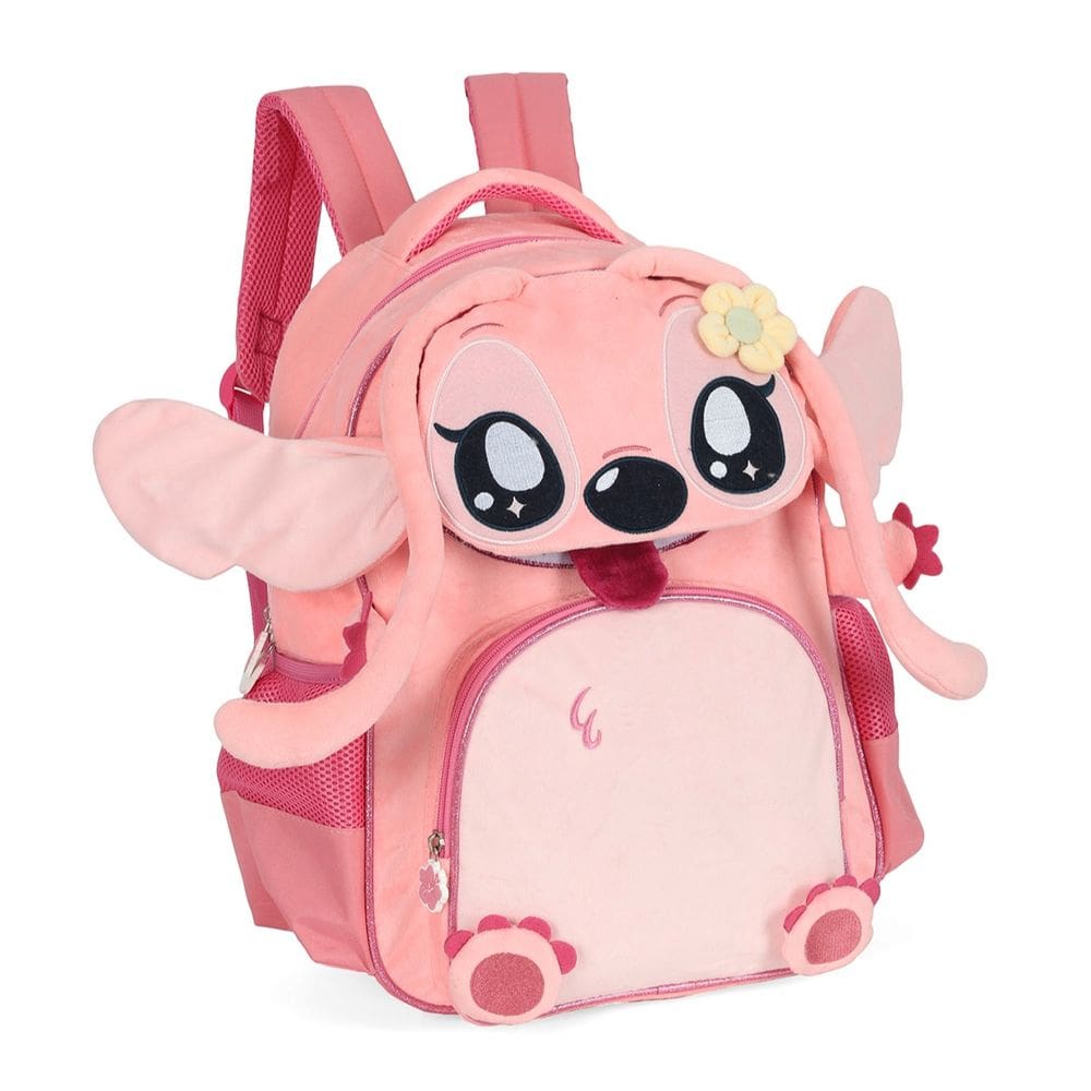 Mochila Escolar Lilo Stitch Pelucia 3D Costas Luxcel Rosa