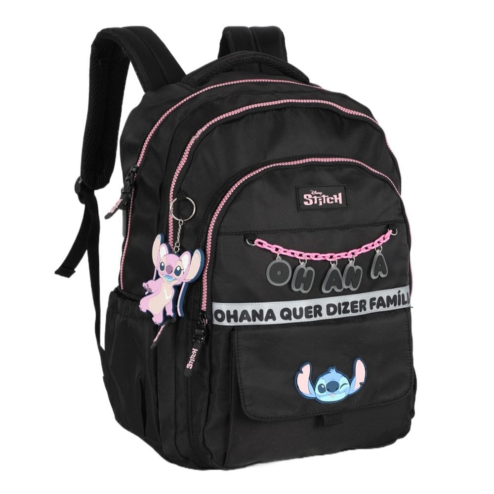 Mochila Escolar Stitch de Costas Laptop Luxcel Ohana Preto