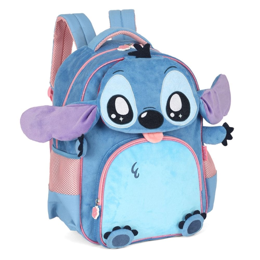 Mochila Escolar Lilo Stitch Pelucia 3D Costas Luxcel Azul