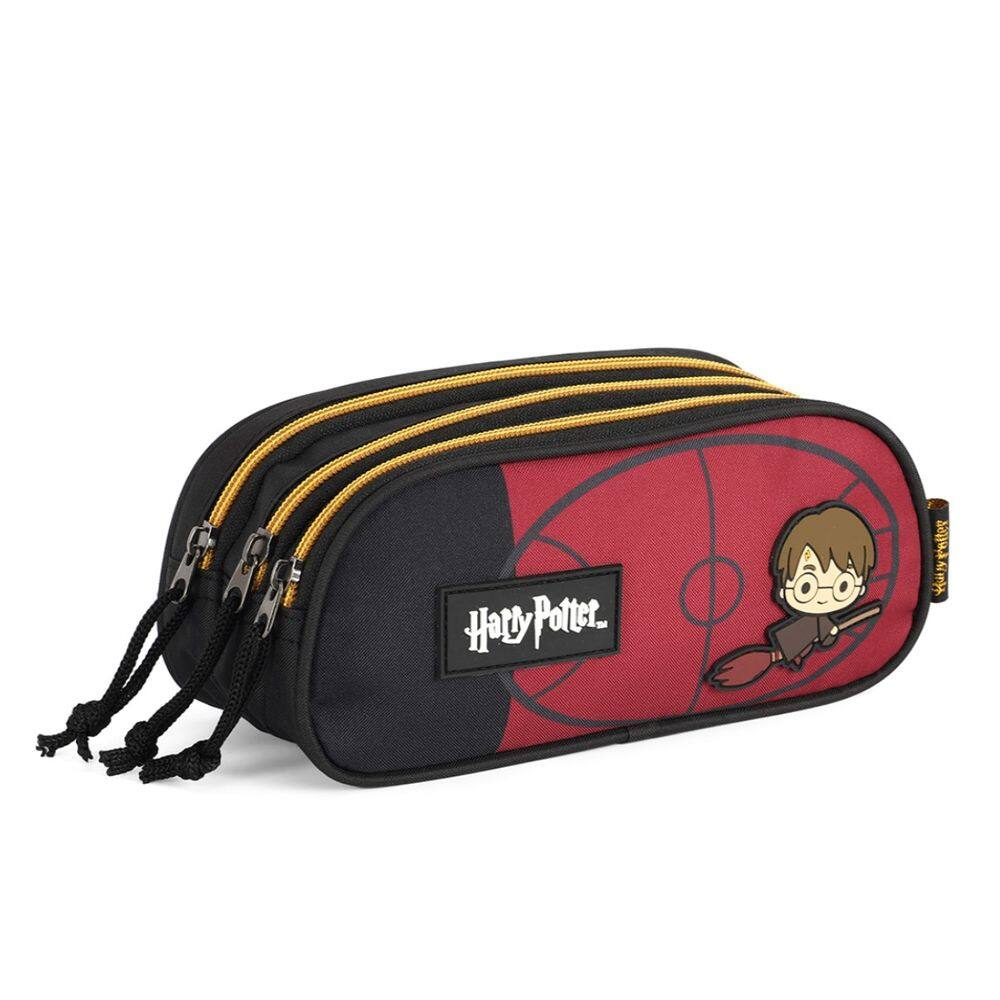 Estojo Triplo Escolar Harry Potter Luxcel Hogwarts Preto