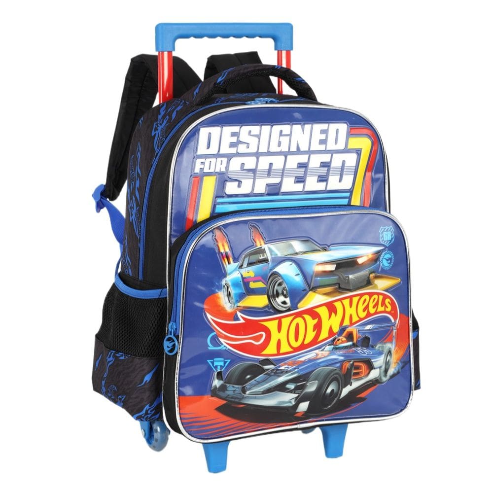 Mochila Hot Wheels Rodinha Escolar Infantil Azul Menino