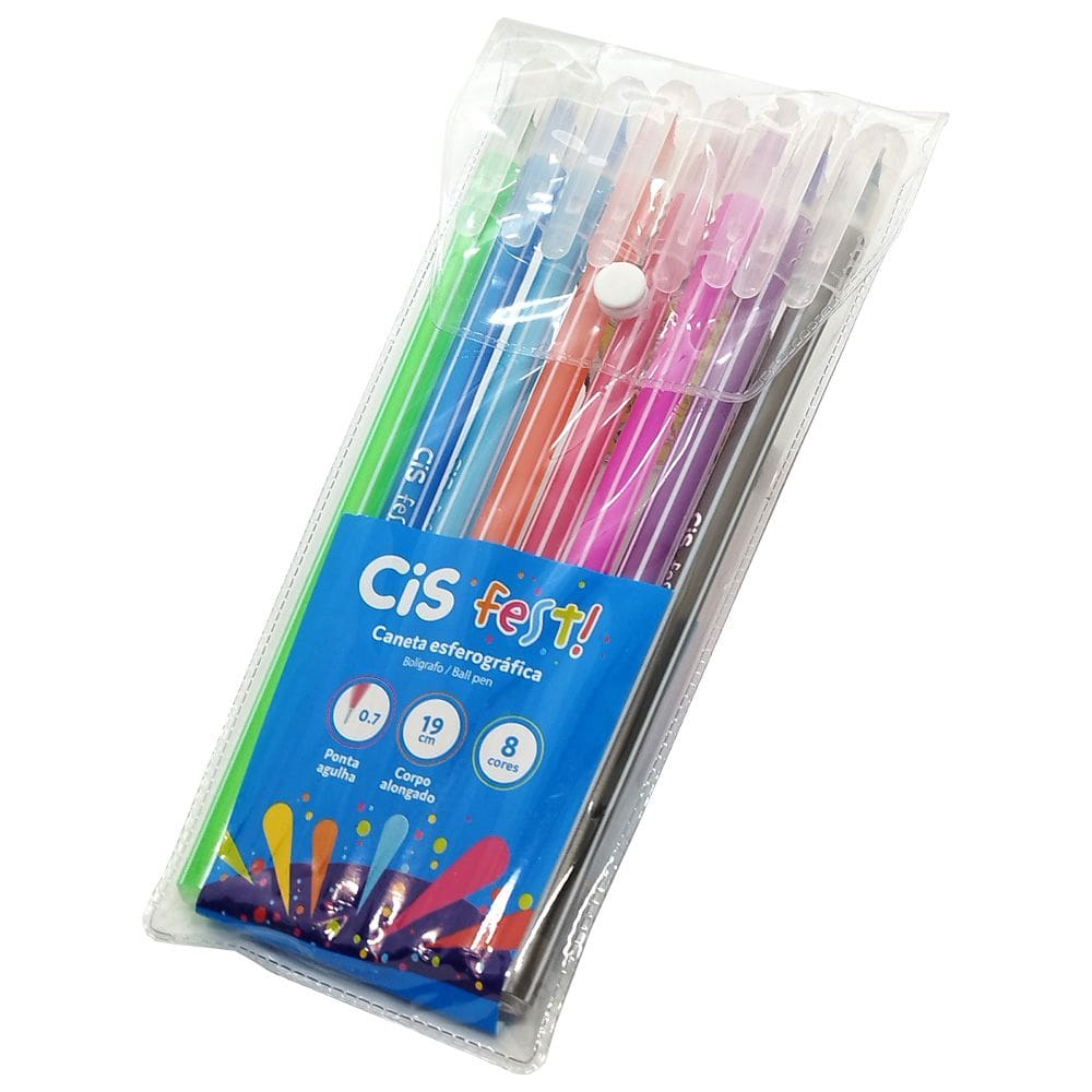 Caneta CiS FEST Colorida Estojo - 8 Cores
