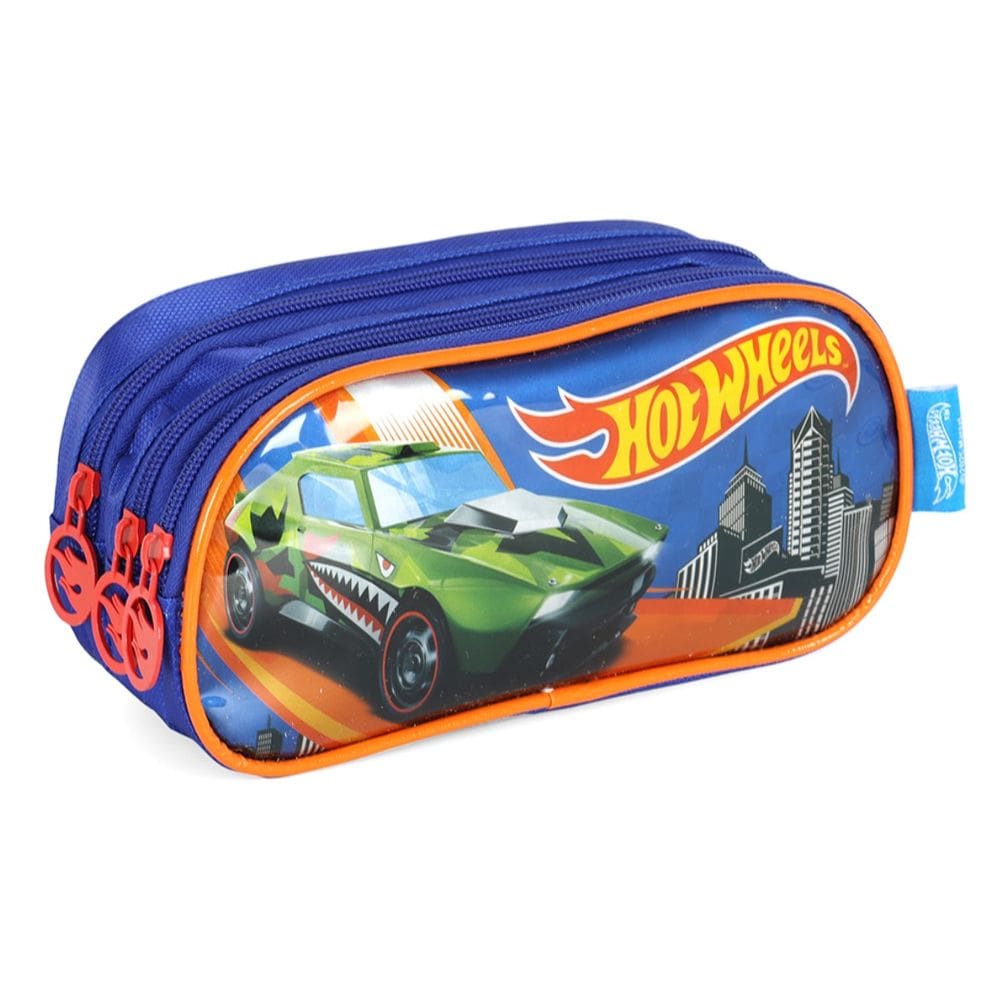 Estojo Escolar Infantil Luxcel Hot Wheels Azul Carros Menino