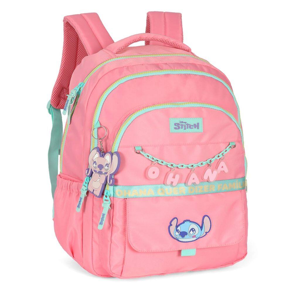 Mochila Escolar Stitch Ohana Luxcel Salmão Infantil Costas