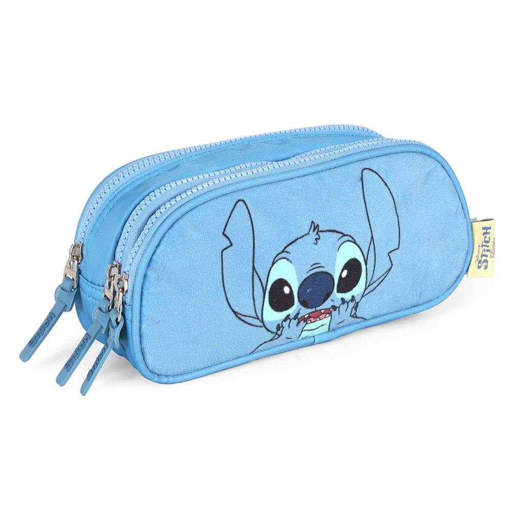 Estojo Escolar Stitch Triplo Disney 3 Divisorias Azul Luxcel