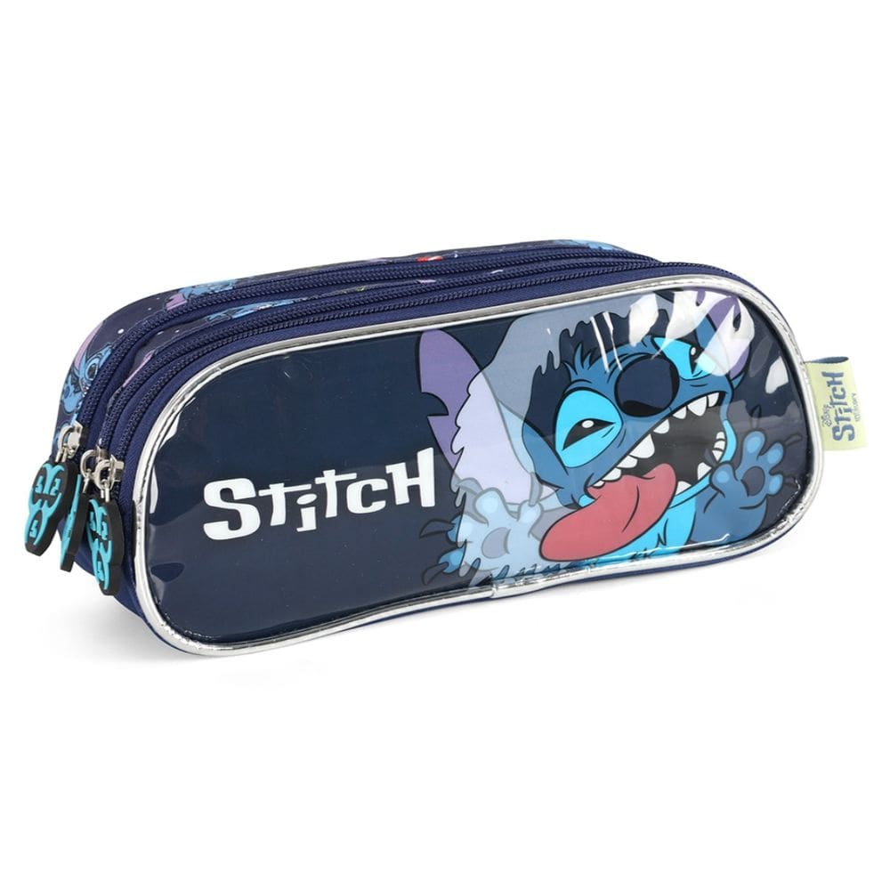 Estojo Escolar Triplo Disney Stitch 3 Divisorias Cor Azul