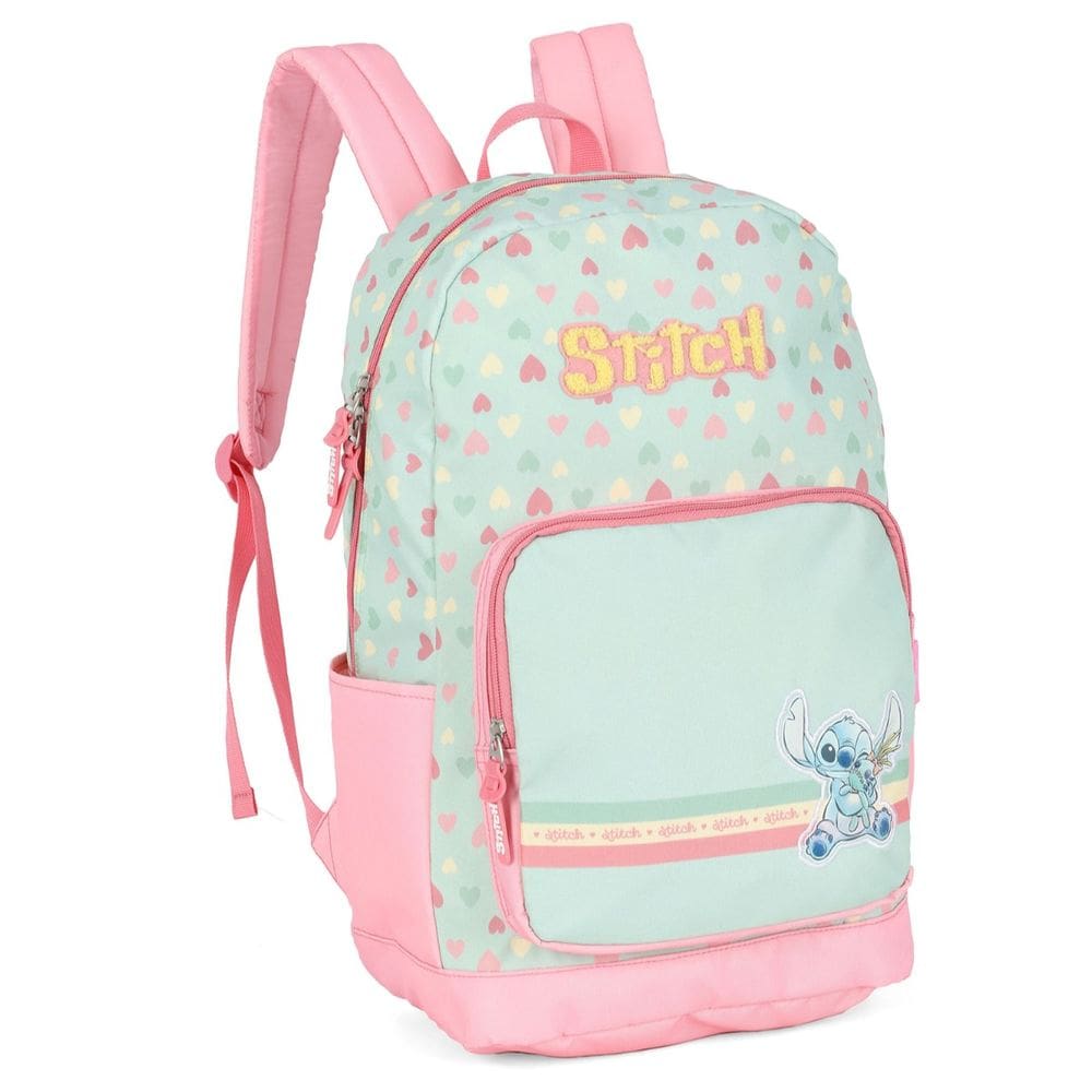 Mochila Stitch Grande Casual Reforçada Juvenil Verde Disney