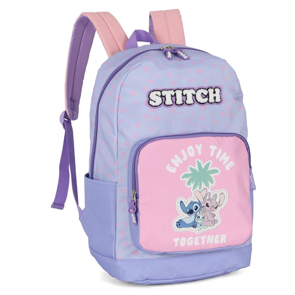 Mochila Stitch Grande Casual Reforçada Juvenil Roxo Disney