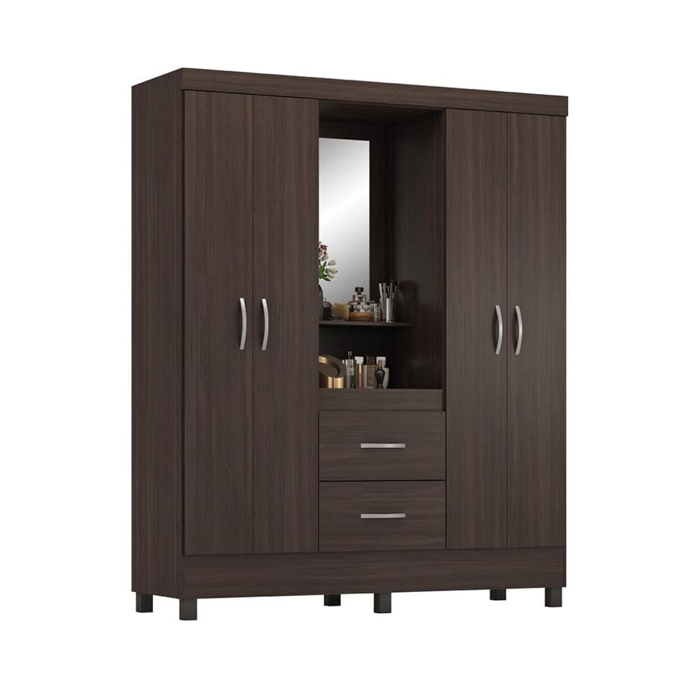 Guarda-Roupa Solteiro Embers 4 Portas 2 Gavetas Café