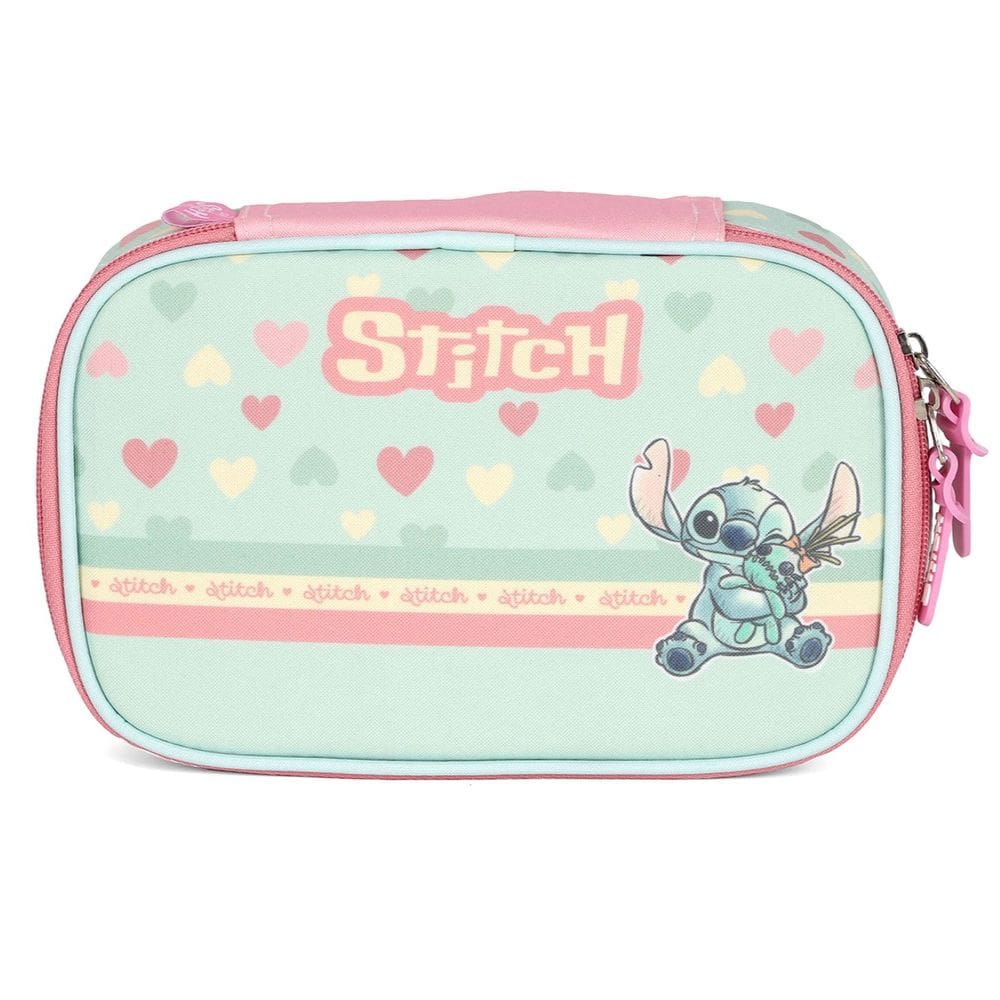 Estojo Box Grande Escola Infantil Stitch Disney Verde Menina