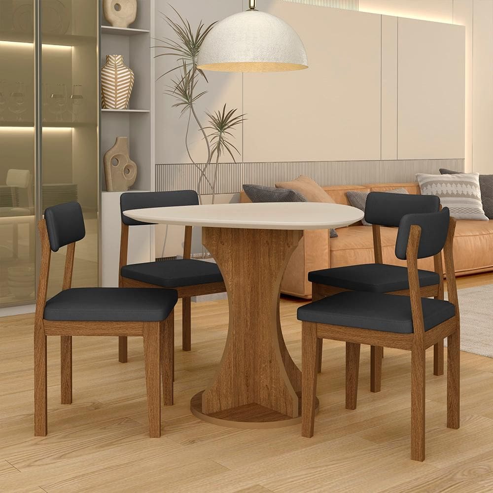 Mesa Tampo Orgânico Beijing + 4 Cad. Estofadas Fre/off/s.preto - M.a