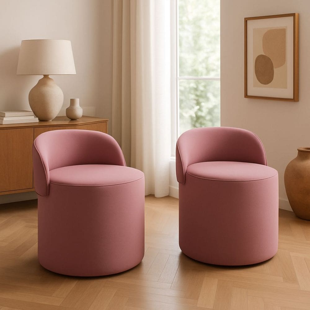 Kit 2 Puff Encosto Suede Redondo Sala Banco Orgânico Quarto