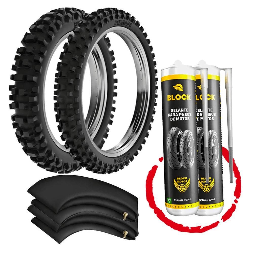 Kit Par Pneu Bros Crosser 90/90-19 + 100/90-17 Sh31 Rinaldi + Camaras + Vacinas