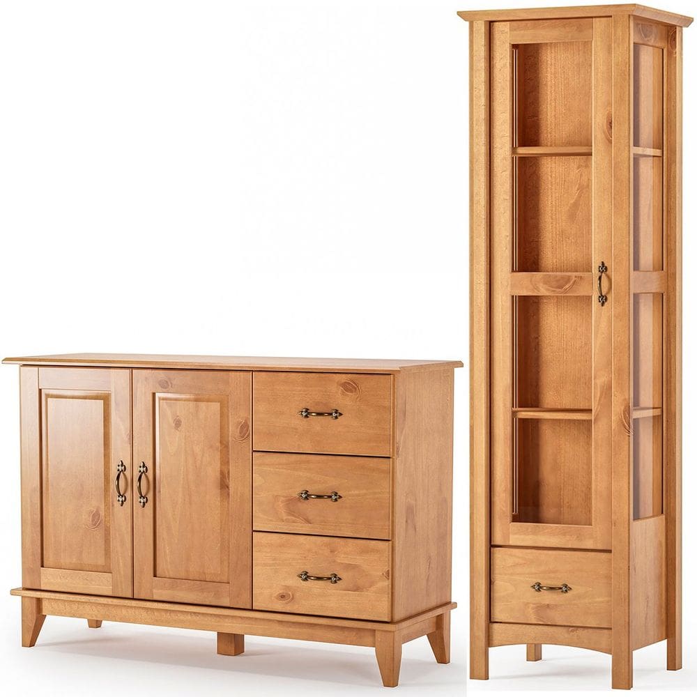 Kit Balcão Buffet 2 Portas e Cristaleira 100% Madeira Ariella