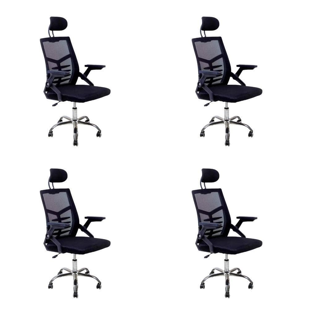 Kit 4 Cadeiras Escritório Executiva Diretor Relax Ergonômica Com Apoio De Cabeça