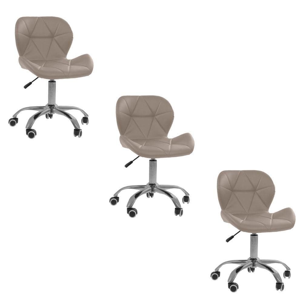 Kit 3 Cadeiras Office Eiffel Slim Com Base Giratória E Ajustável Bege
