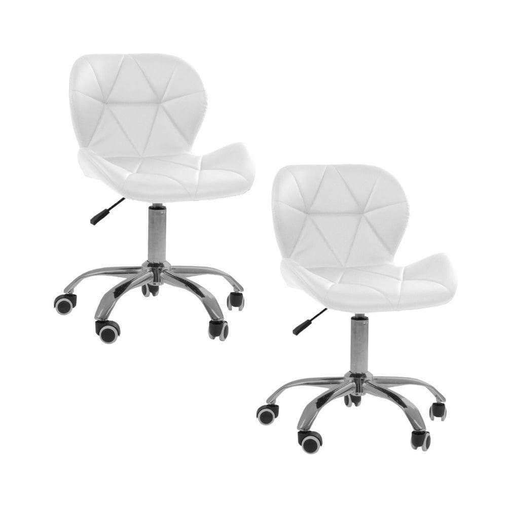 Kit 2 Cadeiras Office Eiffel Slim Com Base Giratória E Ajustável Branco