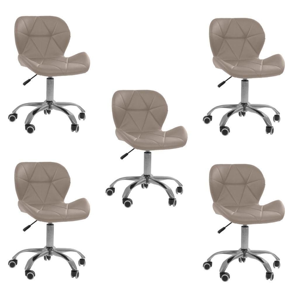 Kit 5 Cadeiras Office Eiffel Slim Com Base Giratória E Ajustável Bege