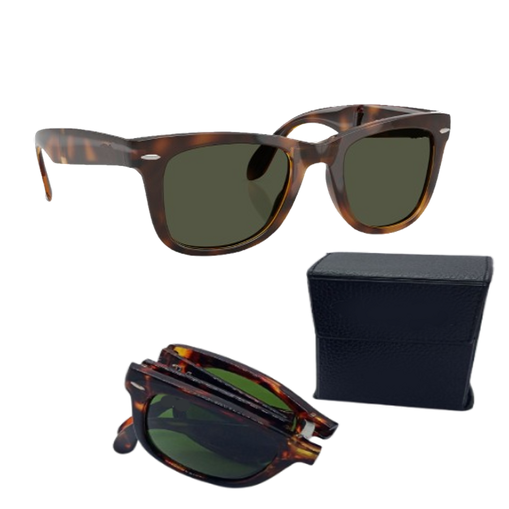 Óculos Dobravel Brilhante Tartaru/Verdes Unissex Prot. UV400 + kit