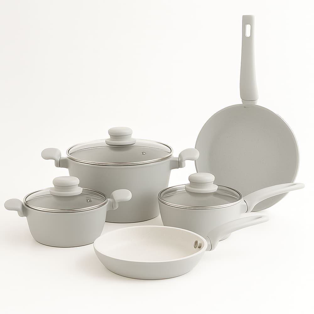 Jogo de Panelas 5 Peças Cinza Claro Antiaderente Cerâmica Conjunto Ceramic Com Indução Kaza+