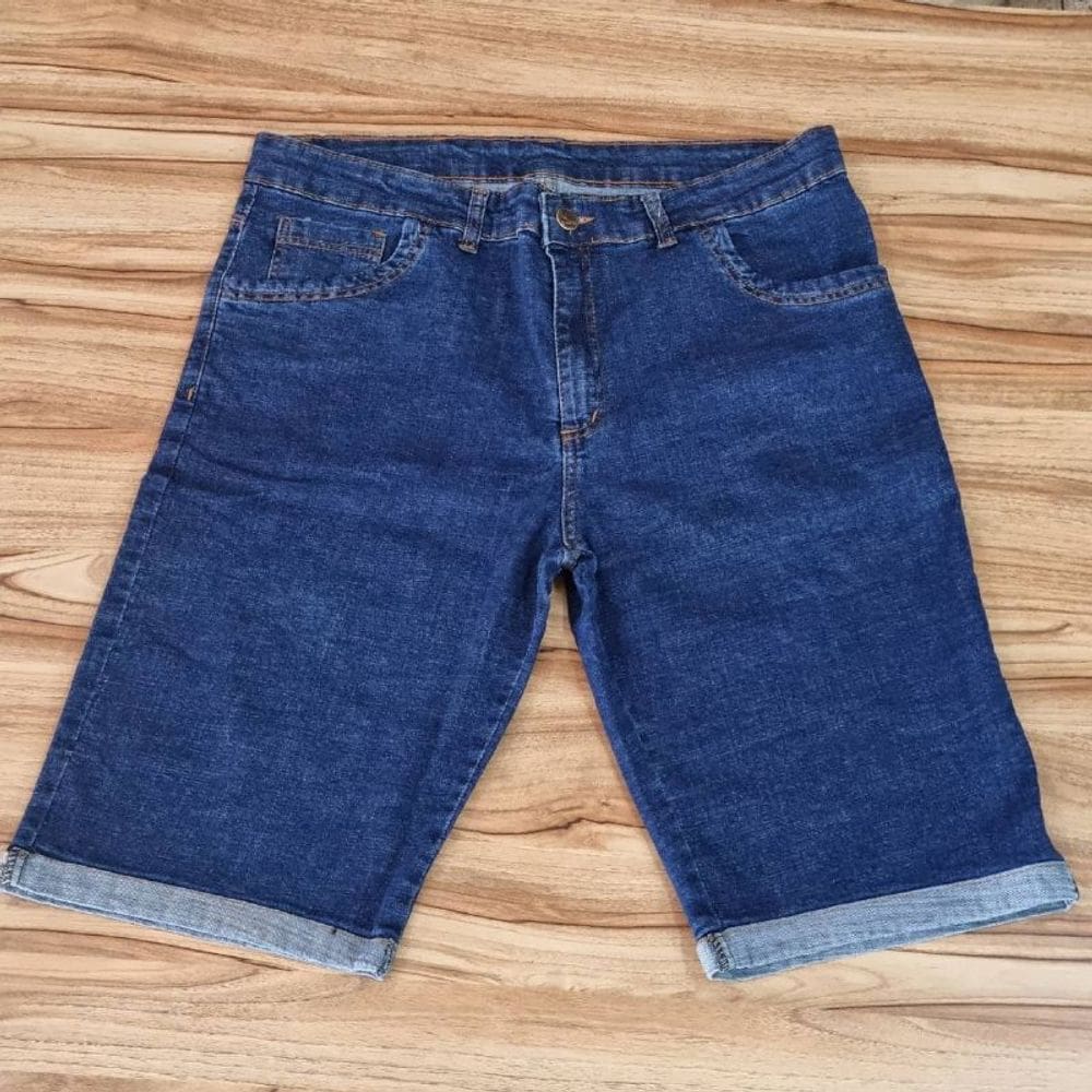 Bermuda Masculina Jeans Lycra Plus Size Detalhe Na Barra