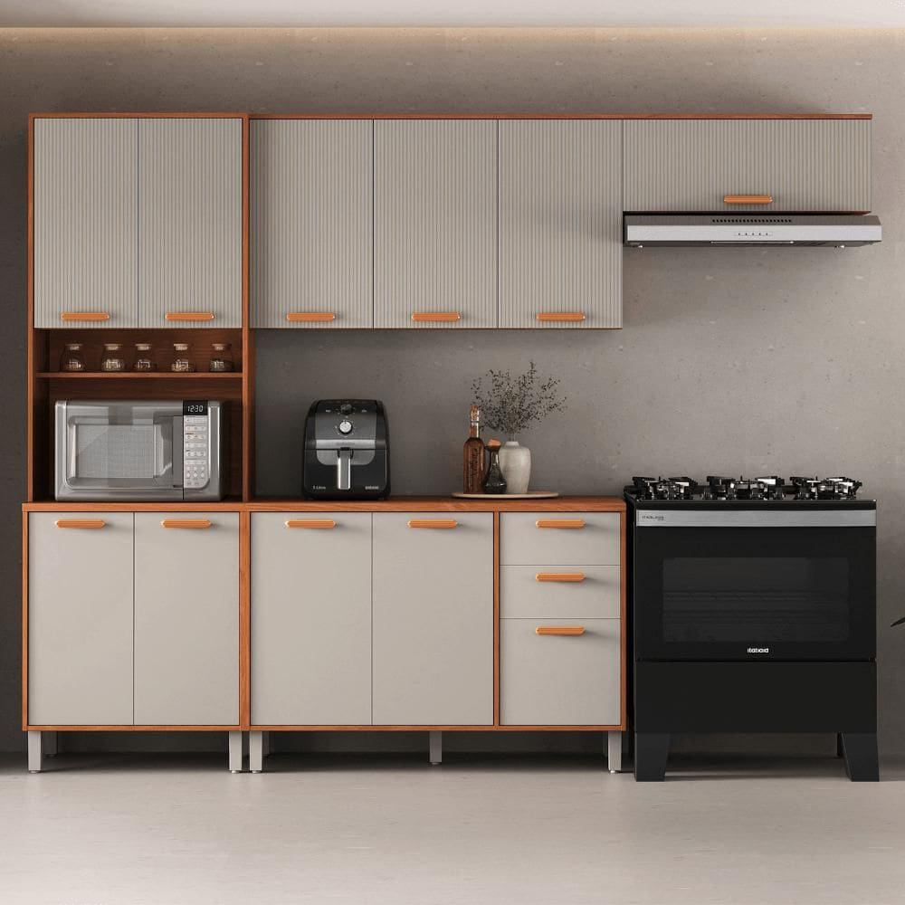 Cozinha Completa Itatiaia 270cm em Madeira MDP Cinamomo/Fendi Itafriz