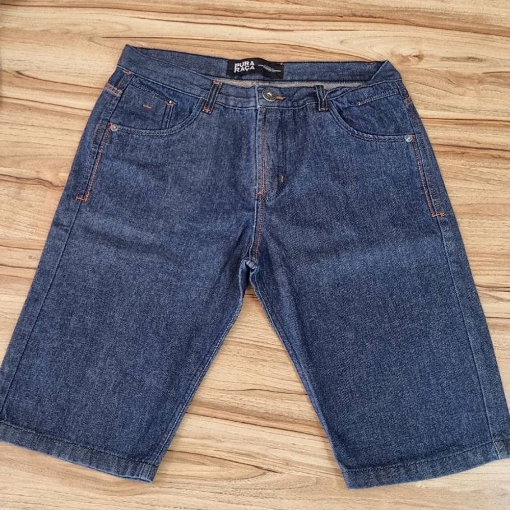 Bermuda Masculina Jeans Premium Pura Raça Azul Escuro