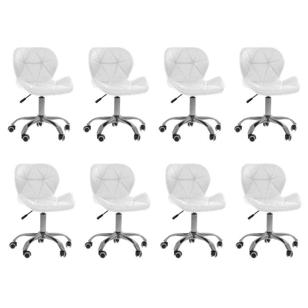 Kit 8 Cadeiras Office Eiffel Slim Com Base Giratória E Ajustável Branco