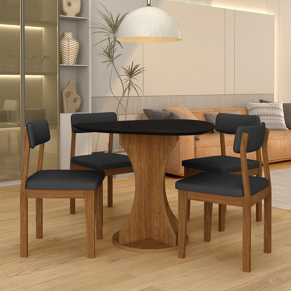 Mesa Tampo Orgânico Beijing + 4 Cad. Estofadas Fre/pto/s.preto - M.a