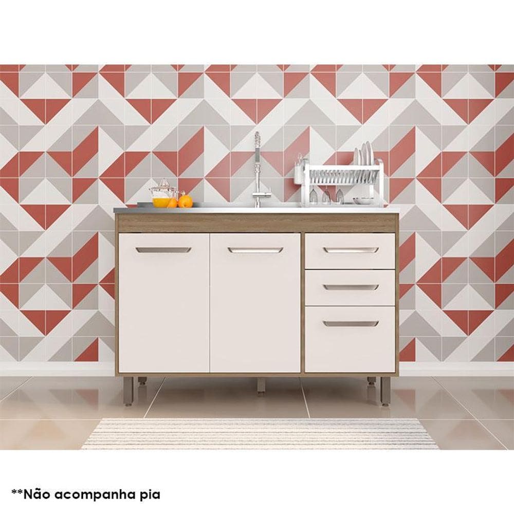 Balcão de Pia Ambiente Barcelona 120cm Carvalho OAK Off White – Poliman