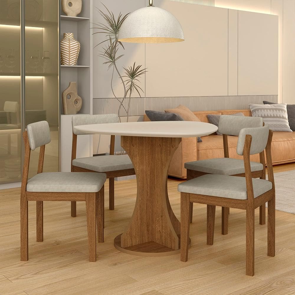 Mesa Tampo Orgânico Beijing + 4 Cad. Estofadas Fre/off/s.bege - M.a