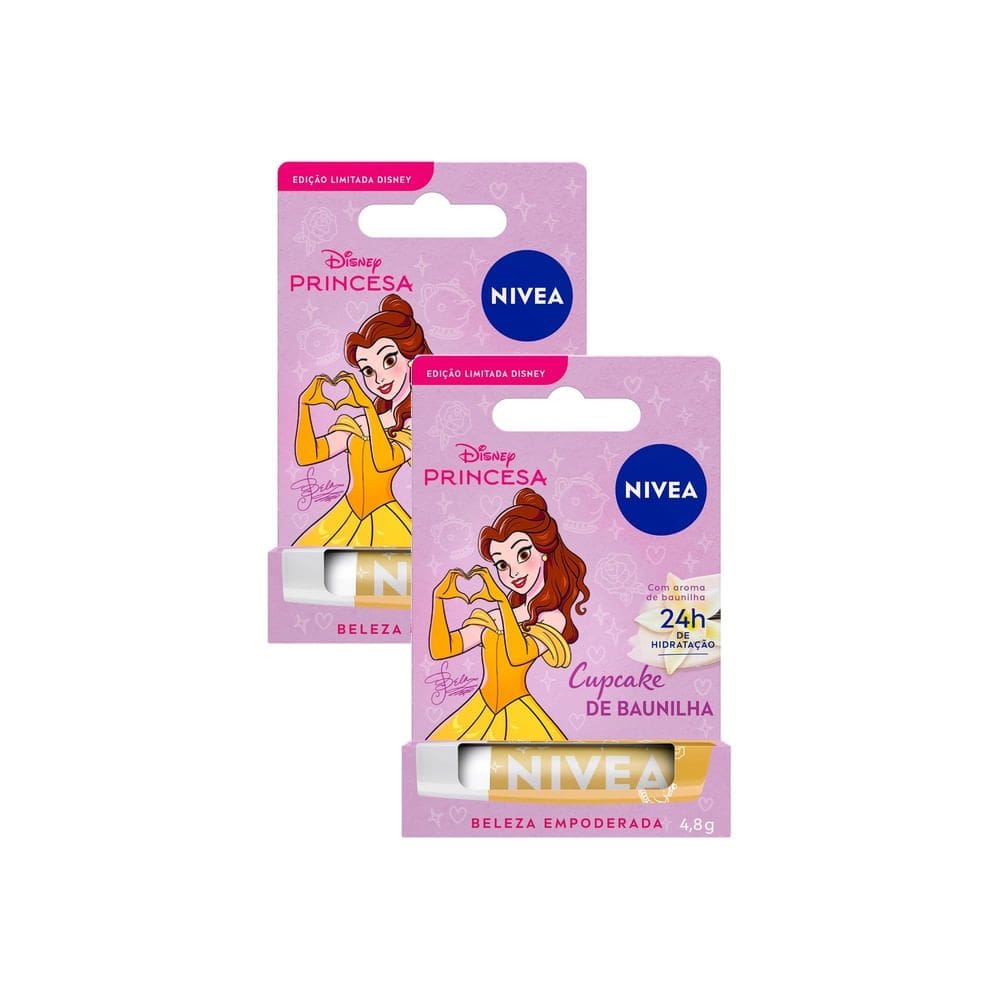 Kit 2 Hidratante Labial Nívea Cupcake de Baunilha Ed. Limitada Bela Disney Princesa 4,8g