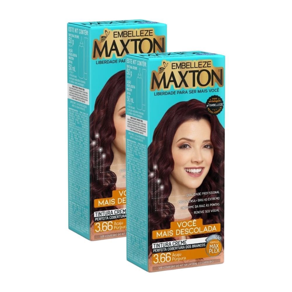 Kit 2 Tintura Creme Maxton Acaju Púrpura 3.66