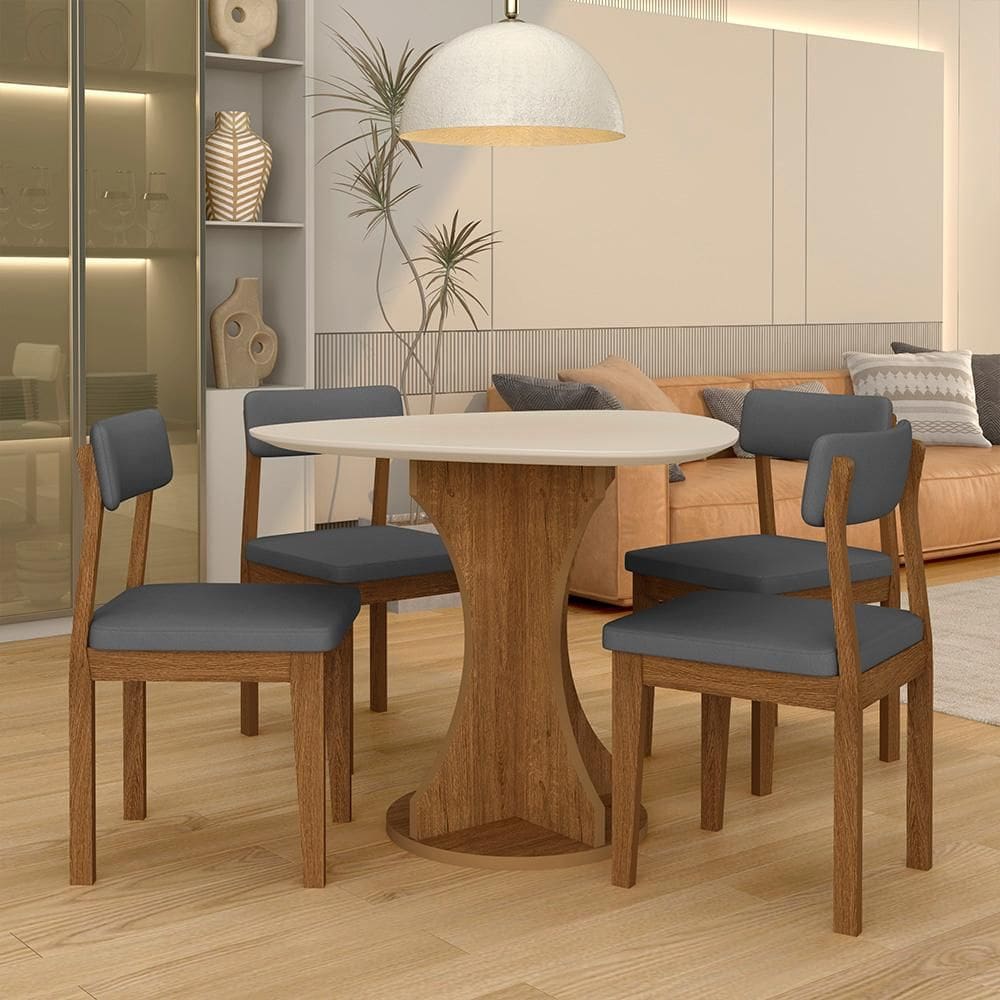 Mesa Tampo Orgânico Beijing + 4 Cad. Estofadas Fre/off/s.cinza - M.a